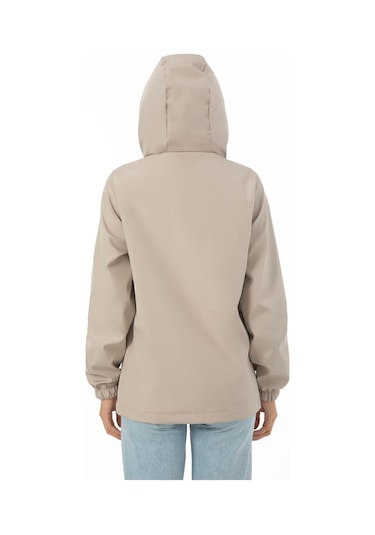Kadın Astarlı Su Geçirmez Ve Rüzgara Dayanıklı Kapüşonlu İç Cepli Mevsimlik Yağmurluk Taş
