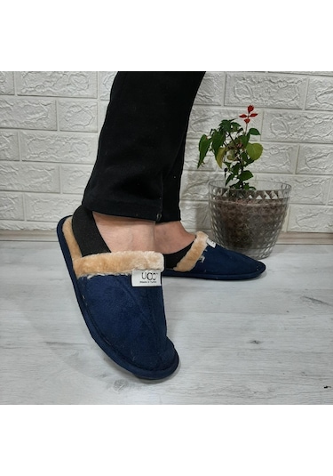 Ucc Lacivert İçi Kürklü Ev İçi Tüylü Misafir Terliği 001