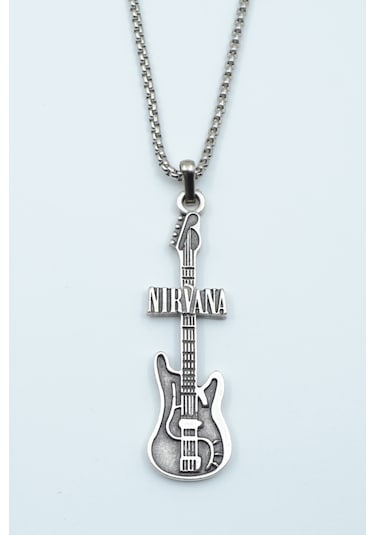 Nirvana Elektro Gitar Örme Zincir Kolye Gümüş