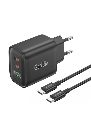 Foneng Gan10 Gan 65w 2x Type-C - 1x USB 3 Girişli Hızlı Şarj Aleti