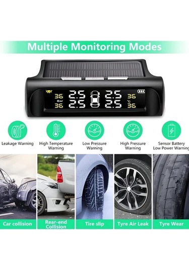 Boatshop1 Kablosuz Güneş Enerjili Tpms Lcd Lastik Basınç İzleme Sistemi 4 Tekerlekli Harici Sensör Otomobil Suv Minibüs