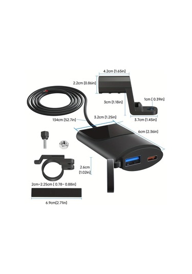 Boatshop1 Tip C Usb Ultra İnce Araç Motosiklet Telefon Şarj Cihazı Hızlı Şarj Pd Usb Dikiz Aynası Uzatma Askısı