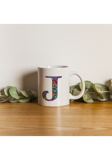 J Harfi Bardak 330 Ml İsme/harfe Özel Hediye, Renkli Harf Tasarım Beyaz