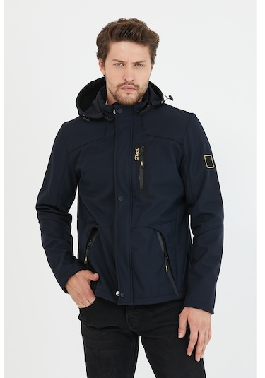 Mero Life Içi Kürklü Kapüşonlu Su Ve Rüzgar Geçirmez Softshell Erkek Mont Lacivert