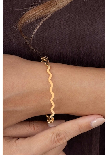 Gümüş Pazarım Altın Kaplama Dalgalı Model 925 Ayar Gümüş Kadın Ajda Bilezik Diğer