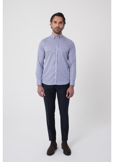 Bisse Uzun Kollu Paşa Yaka Regular Fit Erkek Lacivert Gömlek Gmczg252069 C39 Lacivert