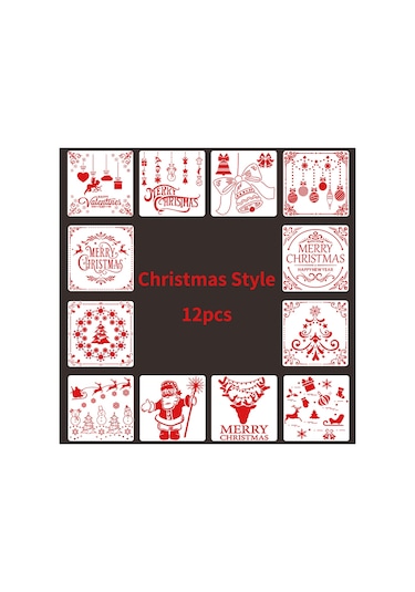 Mufunye Dıy El Sanatları İçin 48 Parça Pet Çizim Şablonu Seti - Noel Desenli 12 Şablon + 36 Çizim Şablonu 48pcs