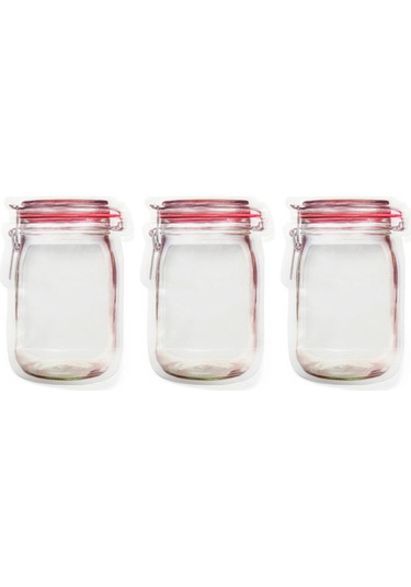 Yaleker Kırmızı 3'lü Pe Malzeme Masons Flasör Desenli Yemek Saklama Poşeti, Çift Kapaklı, Buzdolabına Uygun, Seyahat Ve Atıştırmalık İçin Kırmızı