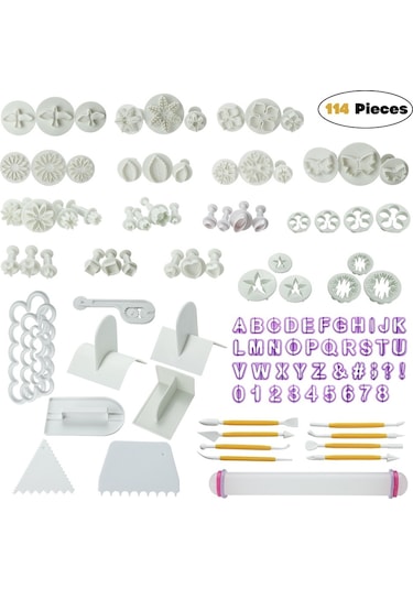 Sones 114'ü 1 Arada Fondan Kek Pişirme Dekorasyon Araçları Piston Kesiciler Çiçek Kalıpları Seti