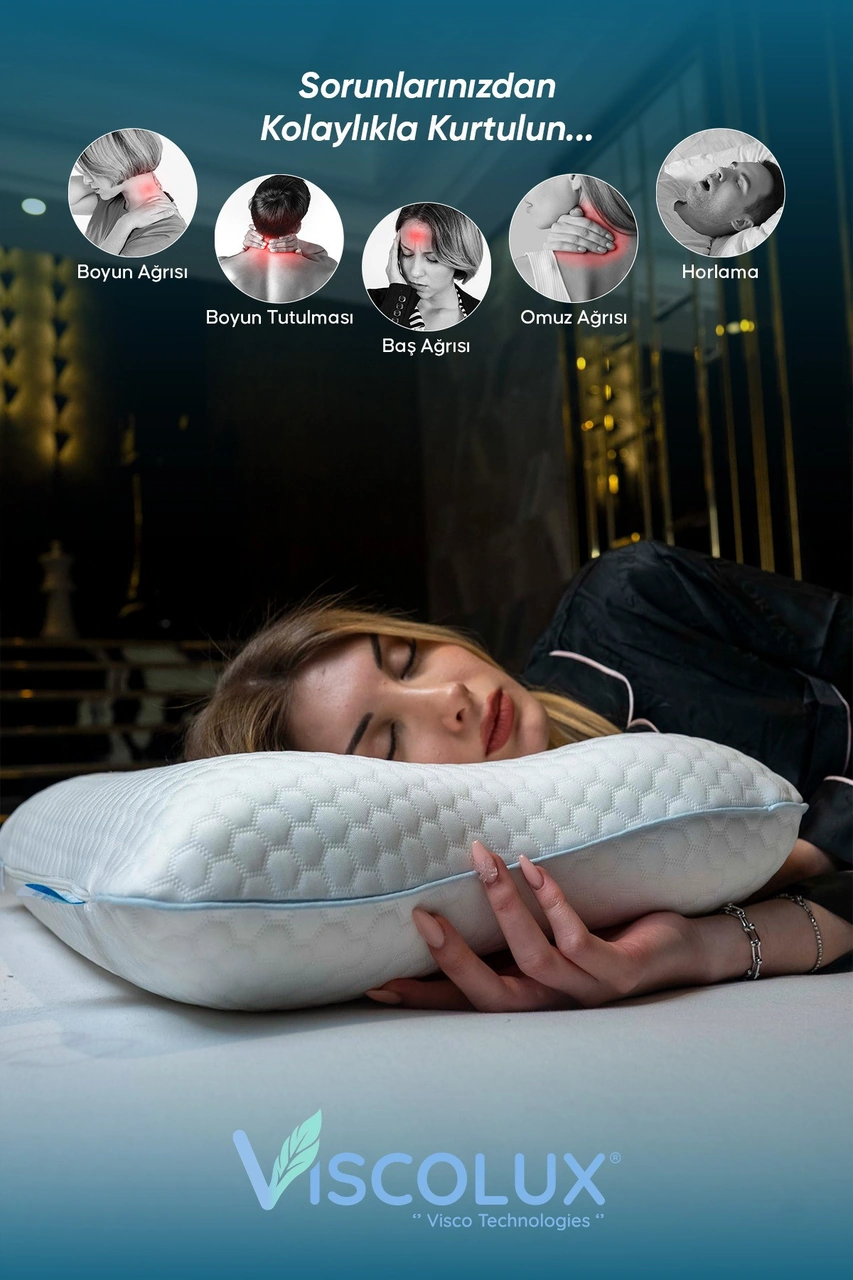 Horlama Azaltıcı Yastık - Horlama Önleyici Ortopedik Visco Yastık 55x40x12/10 Mavi