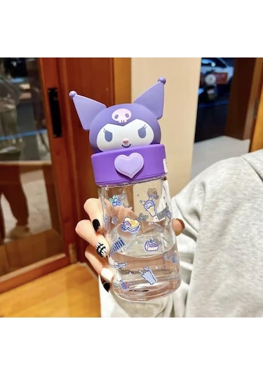 Kuromi Tasarımlı Kapaklı Cam Kupa -1544