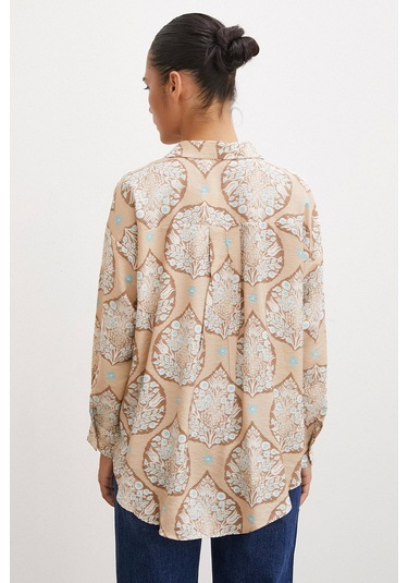 Never More Çini Desenli Modal Gömlek Kahve