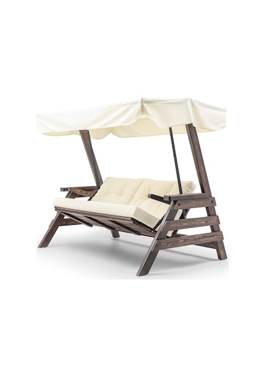 Belek Swing Ahşap Dış Mekan Bahçe Balkon & Teras Salıncağı Krem