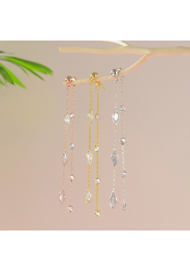 Queen Silver Jewelry 925 Ayar Gümüş Mekik Ve Yuvarlak Zirkon Taşlı Küpe Altın