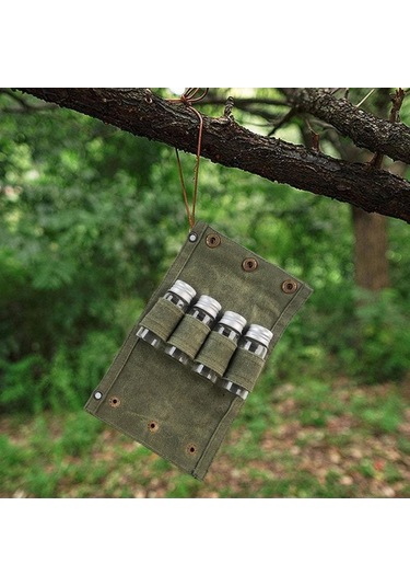 Pazly Kamp Baharat Kutusu Seti - Cam Kavanozlar, Koyu Yeşil Renk Koyu Yeşil