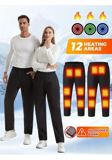 Willowhaven Woohee 12 Bölgeli Isıtmalı Sıcak Pantolon Siyah Düğmeli 3 Seviye Isı Ayarlı Siyah
