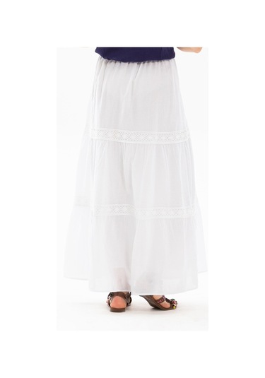 Uzun Şile Bezi Dantelli Etek Beyaz Byz