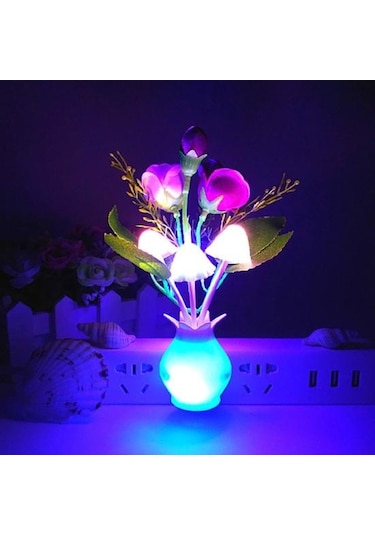 Pembe Renkli Van Tabanı Güzel Gül Mantar Işık Sensörü 4 Led Gece Lambası Ev Dekor Us Plug Pembe