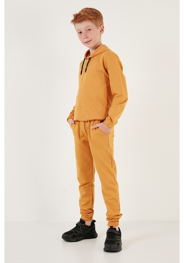 Lela Kapüşonlu Cepli % 100 Pamuk Çocuk Unisex Çocuk Takım 5922021 Koyu Sarı