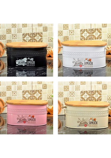 Ferforje Ahşap Kapaklı Kesme Tahtalı Ekmeklik Beyaz