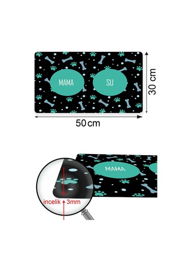 Kemik Pati Desenli Kedi Köpek Mama Altlığı Paspası 50 x 35 CM