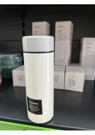 Paslanmaz Çelik Termos Su Şişesi 350ml Vakumlu Kapak Krem İthal Ürün Krem