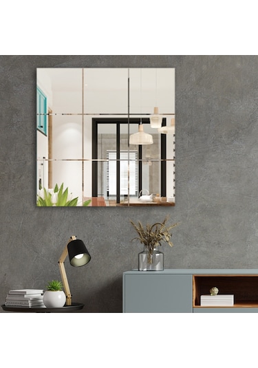 Ayna | Düz Ayna | Kare Kanallı - Kare Ayna | 60Cm X 60Cm Şeffaf