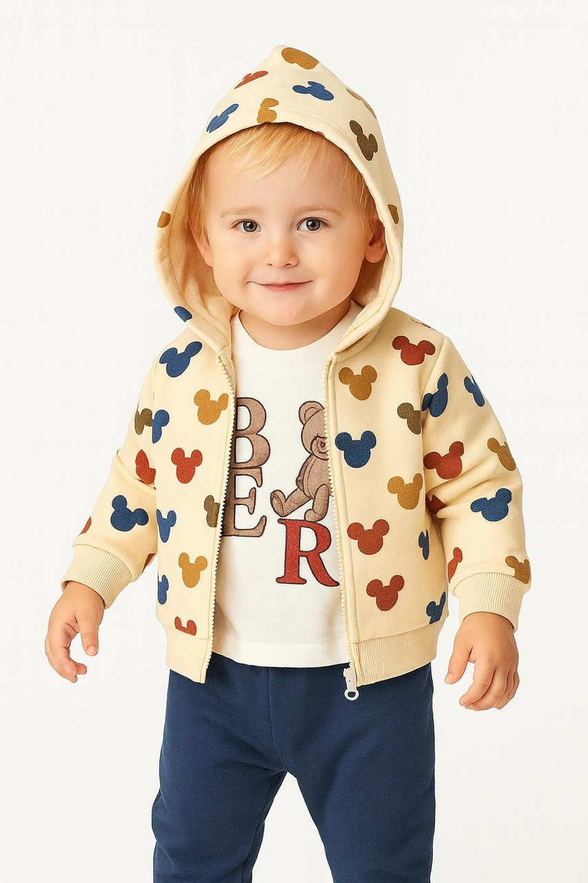 Bear Hırkalı Erkek Bebek Eşofman Takım Mavi