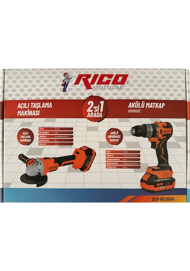 Rico 028-RE0040 Şarjlı Darbeli Matkap + 4AH 20V Şarjlı Avuç İçi Taşlama Seti