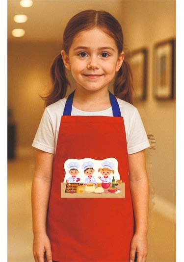 Çocuk Mutfak Önlüğü Etkinlik Önlüğü 4-12 Yaş Aktivite Önlüğü Kırmızı