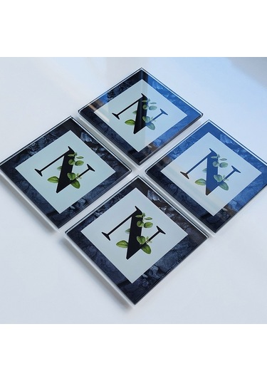 Decorita Cam Bardak Altlığı N Harfli Tasarım 4'lü Takım 10 x 10 CM Çok Renkli
