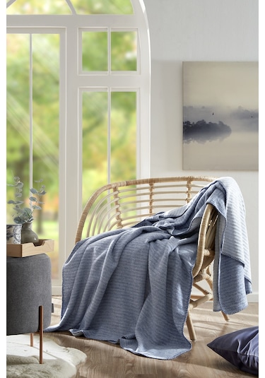 Özdilek Floretta Dolce Çift Kişilik Pamuklu Battaniye 180x220 Cm Indigo