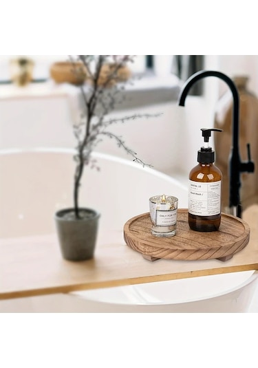 Willowhaven Beyaz Doğal Rubberwood Yuvarlak Dekoratif Tepsi - Çiftlik Evi, Modern Beyaz