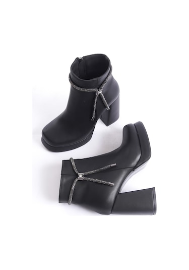 Sofya Kadın Yanı Taşlı Ortopedik Soğuk Geçirmez Bot Siyah