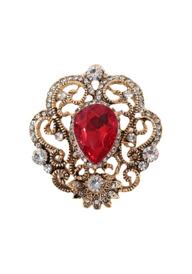 Yakut Taşlı Broş. Kadın Yaka İğnesi Broş. Taşlı Broş. Kadın Broş. Gold Broş. Yakut Broş. Kırmızı - Altın