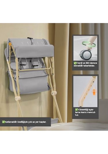 Portatif Bebek Alt Değiştirme Bakım Masası Sepetli Organizer Katlanabilir Taşınabilir İstasyon Tekerlekli Askılık Gri Portatif Bebek Alt Değiştirme Bakım Masası Sepetli Organizer Katlanabilir Taşınabilir İstasyon Tekerlekli Askılık Gri