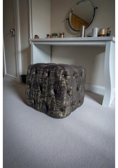 Best İthal Kadife Kumaş Küp Puf - Modern Ve Şık Oturma & Dekoratif Kullanım Siyah