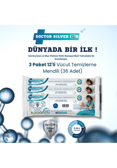 Gümüş İyonlu Kremli Vücut Temizleme Havlusu 12 Li X 3 Paket 36 Adet