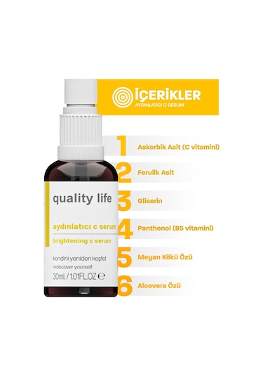 Quality Life Aydınlatıcı ve Cilt Tonu Eşitleyici Vitamin C Serum 30 ML
