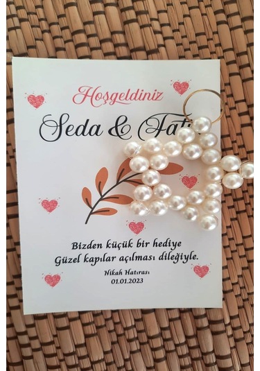 100 Adet Kişiye Özel Kuşe Kartlı İnci Yıldız Anahtarlık - Jelatin