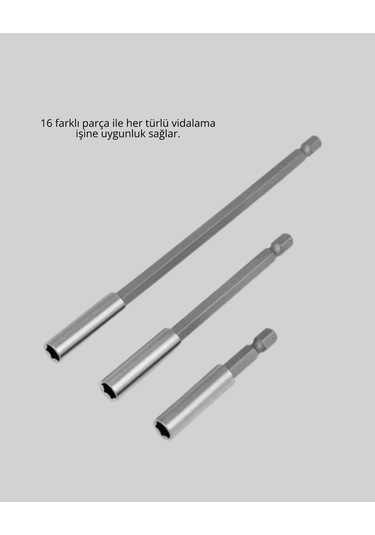 16 Parça Bits Ve Adaptör Seti Vidalama Tamir Bakım Seti