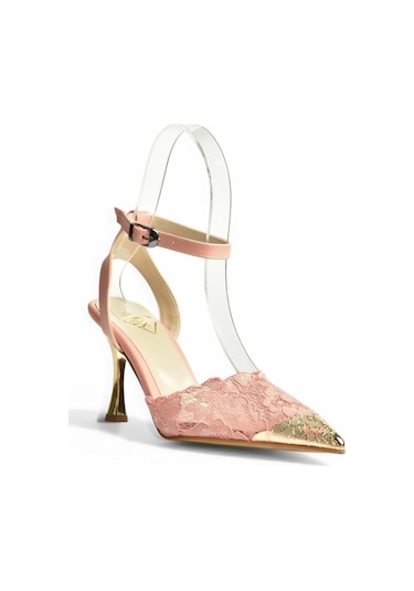 Fox Shoes Y752082806 Pudra Dantel İnce Topuklu Kadın Ayakkabı
