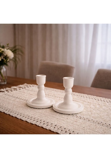 Modern Taş Tozu Dekoratif 2'li Şamdanlık Minimal & Şık Tasarım