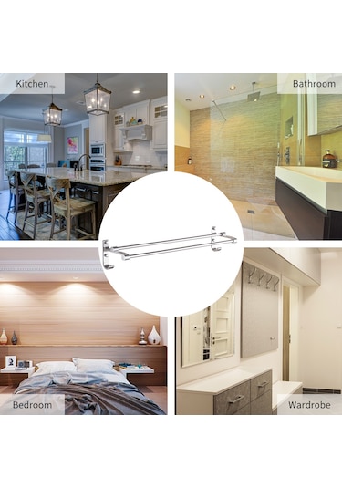 Wezone 60cm Uzunlukta Uzay Alüminyum İki Çubuklu Havluluk, Rust-resistant, 2 Kanca, Çivisiz Tutkal Hediyeli - Dayanıklı Banyo Aletleri Diğer