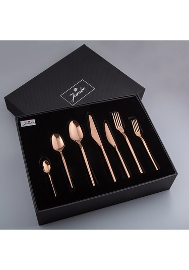 Jumbo 5100 Quartz Titanyum Bronz 12 Kişilik 84 Parça Çatal Kaşık Bıçak Seti Titanyum Bronz