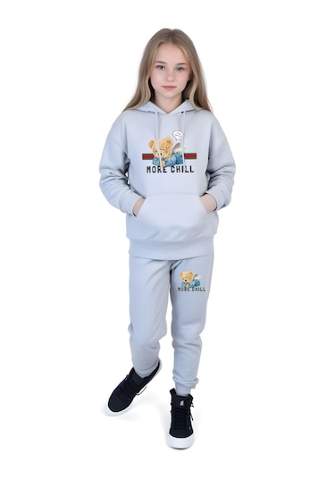 Fyk Kids 3'lü Kız Çocuk Kanguru Cepli Baskı Detaylı Eşofman Takımı Çok Renkli