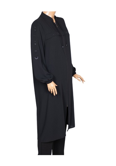 Hesna Kadın Hüma Dokuma Krep Aksesuarlı Araboy Siyah Ferace Siyah
