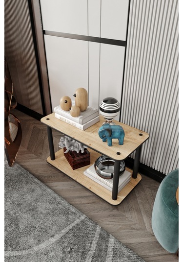 Dekoratif Masivo Kitaplık 2 Katlı 30x60 Dikdörtgen Çok Amaçlı Raf Safir Meşe Meşe