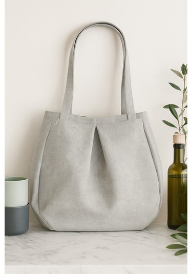 Yunusoğlu Home Gri Çok Amaçlı Premium Oversize Düz Orta Boy Kanvas Kadın El Ve Omuz Çantası Grii
