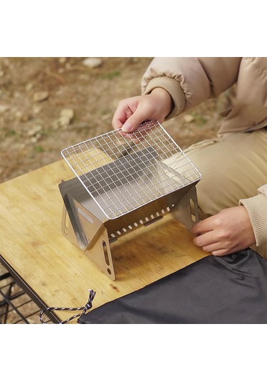 Teltree Çelik Islak Dış Mekan Mangal Ocağı, Çıkma Panelli, Kamp Ve Bisiklet Turları İçin Taşınabilir Pişirme Aleti Gümüş